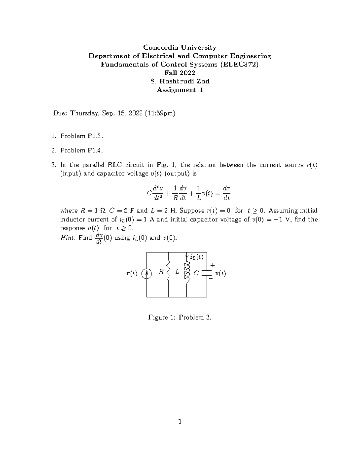 Asn1 assignment 1 Concordia University Department of Electrical and