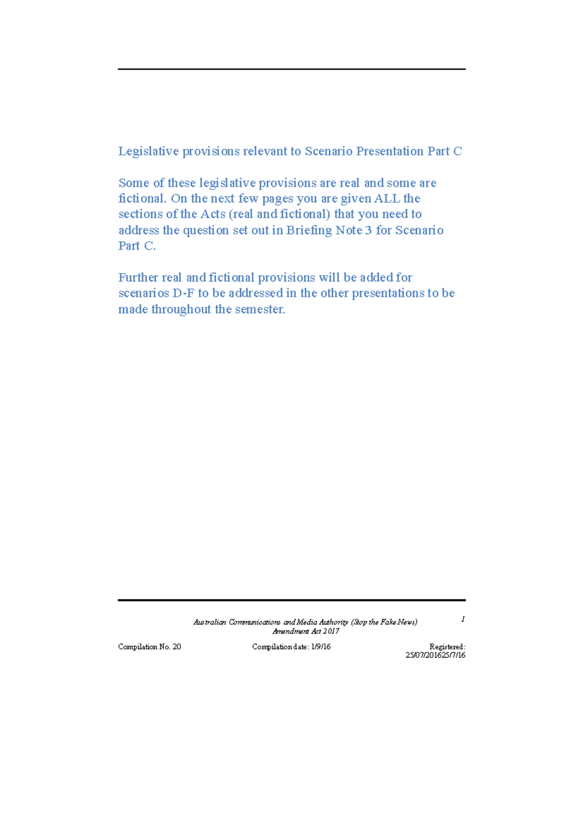 Cth Legislation - Week 7 - Legislative provisions relevant to Scenario ...