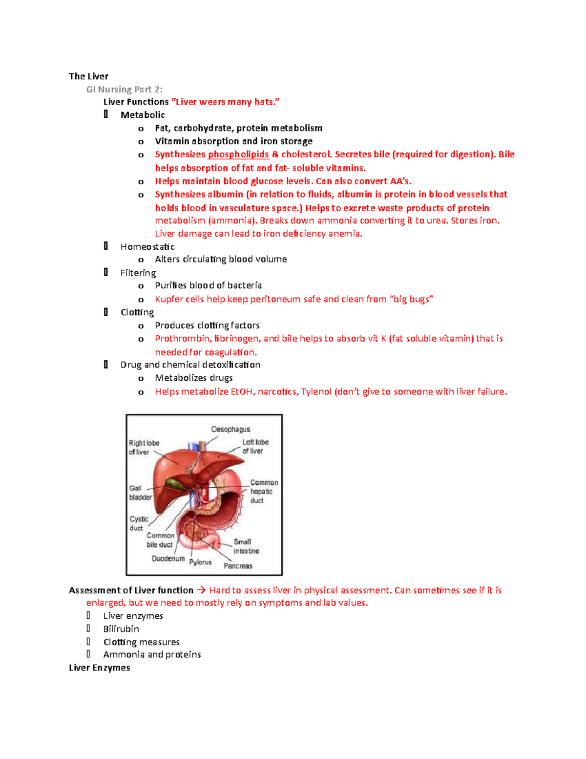 Unit 5 Liver Disease student notes The Liver GI Nursing Part 2 Liver