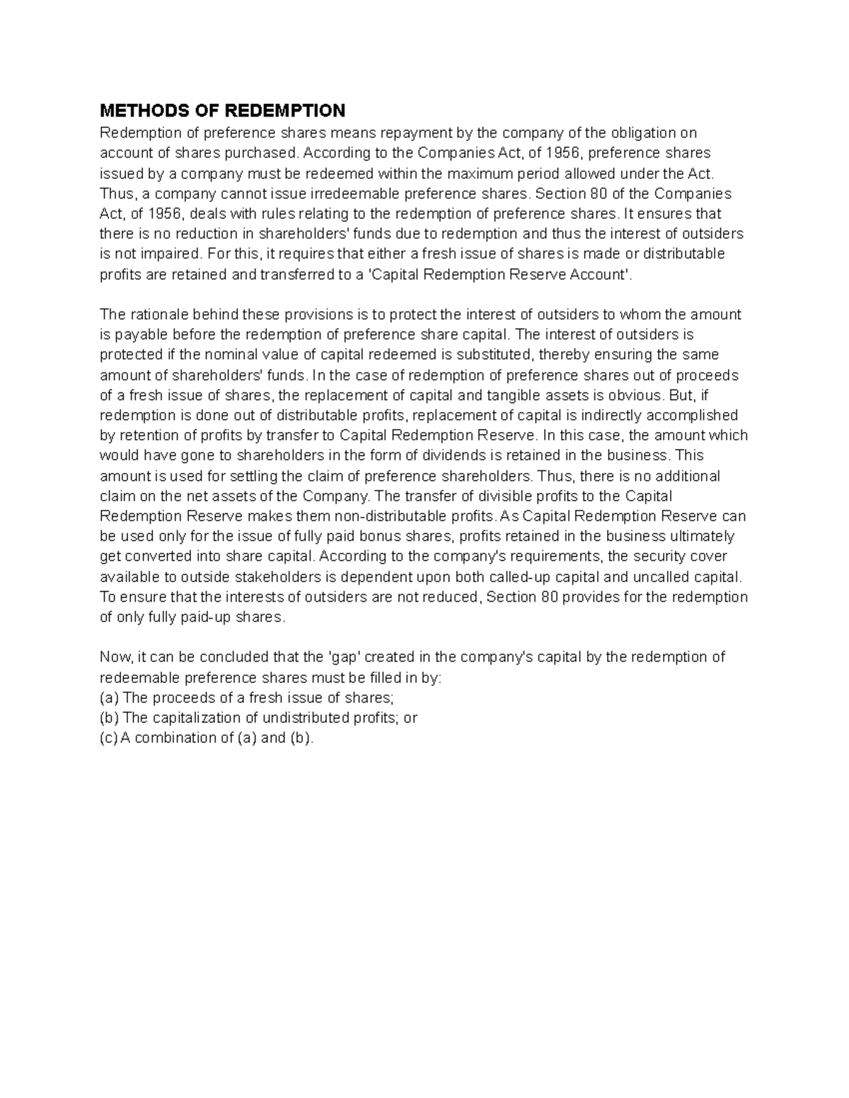 Methods of redemption METHODS OF REDEMPTION Redemption of preference