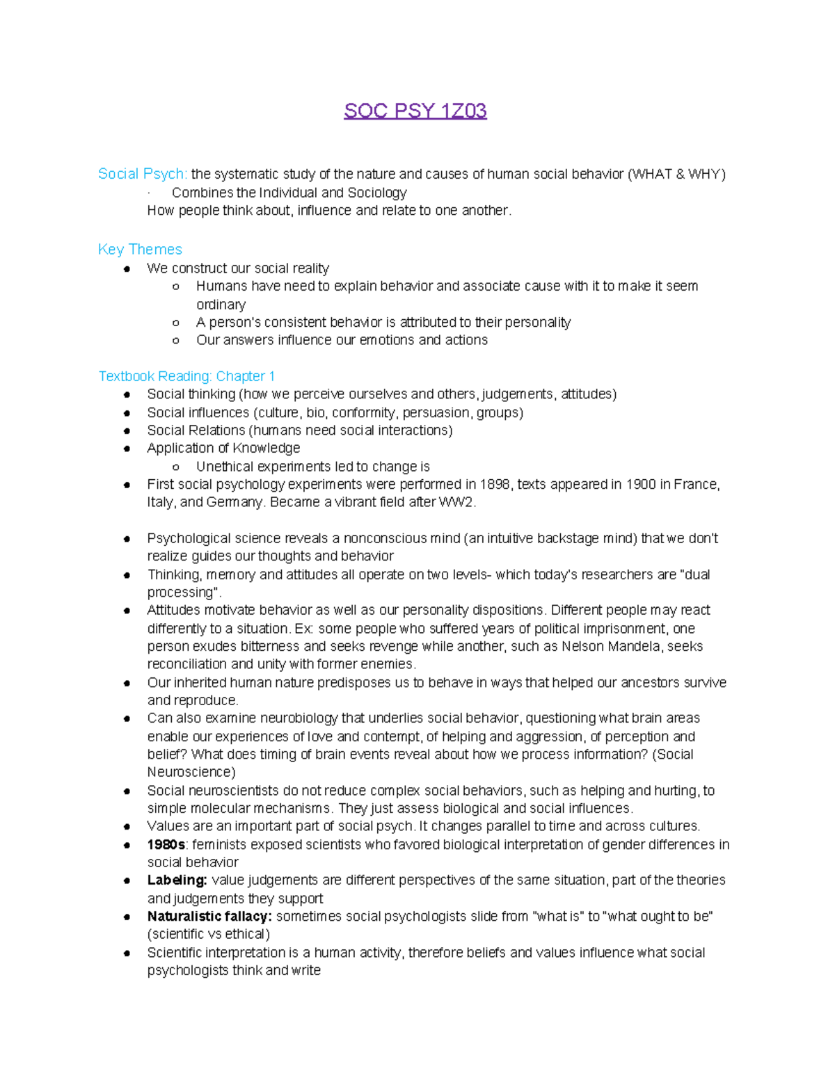 Copy of Socpsy Notes - Summary An Introduction to Social Psychology ...
