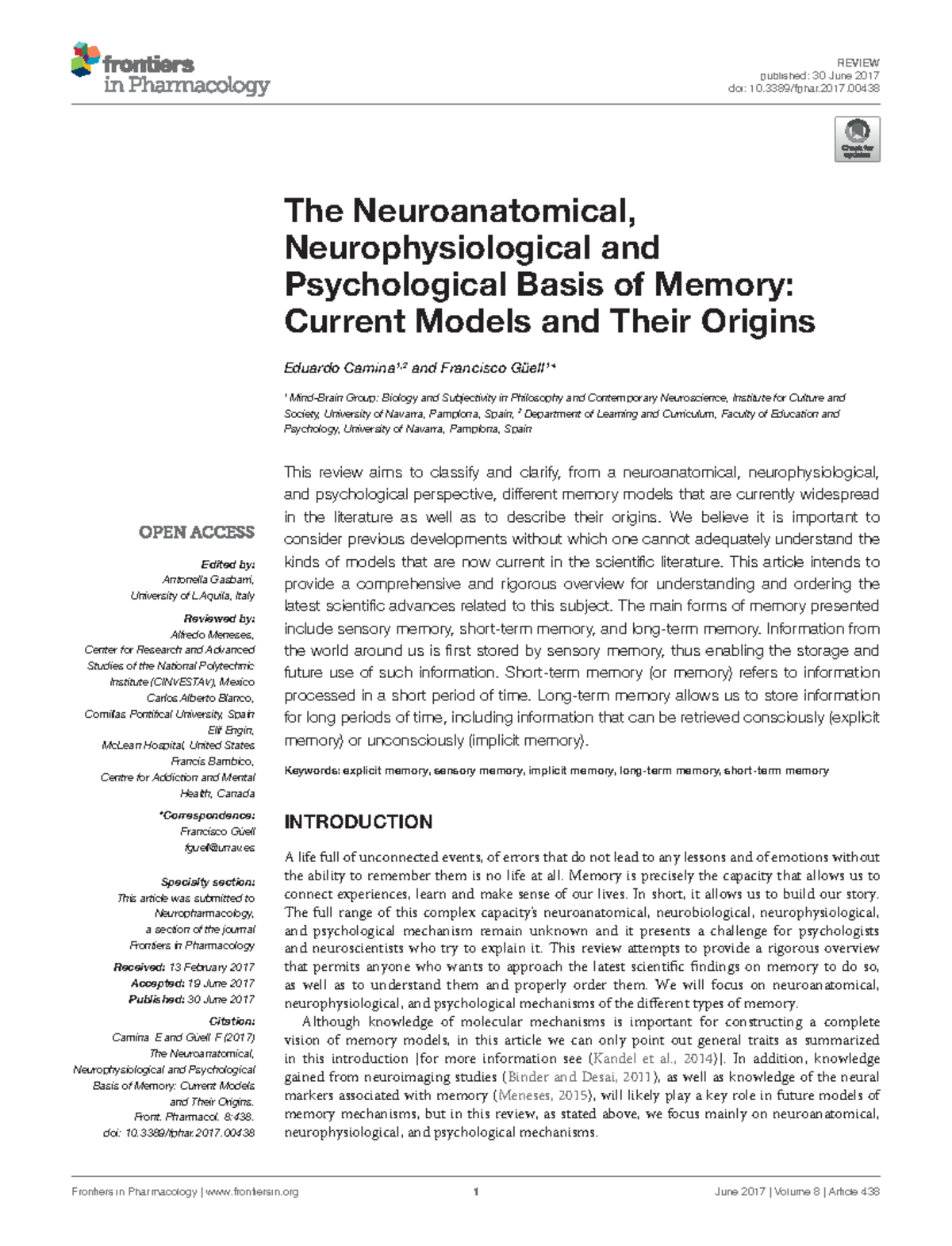 neuroanatomical, neurophysiological and psychological basis of memory