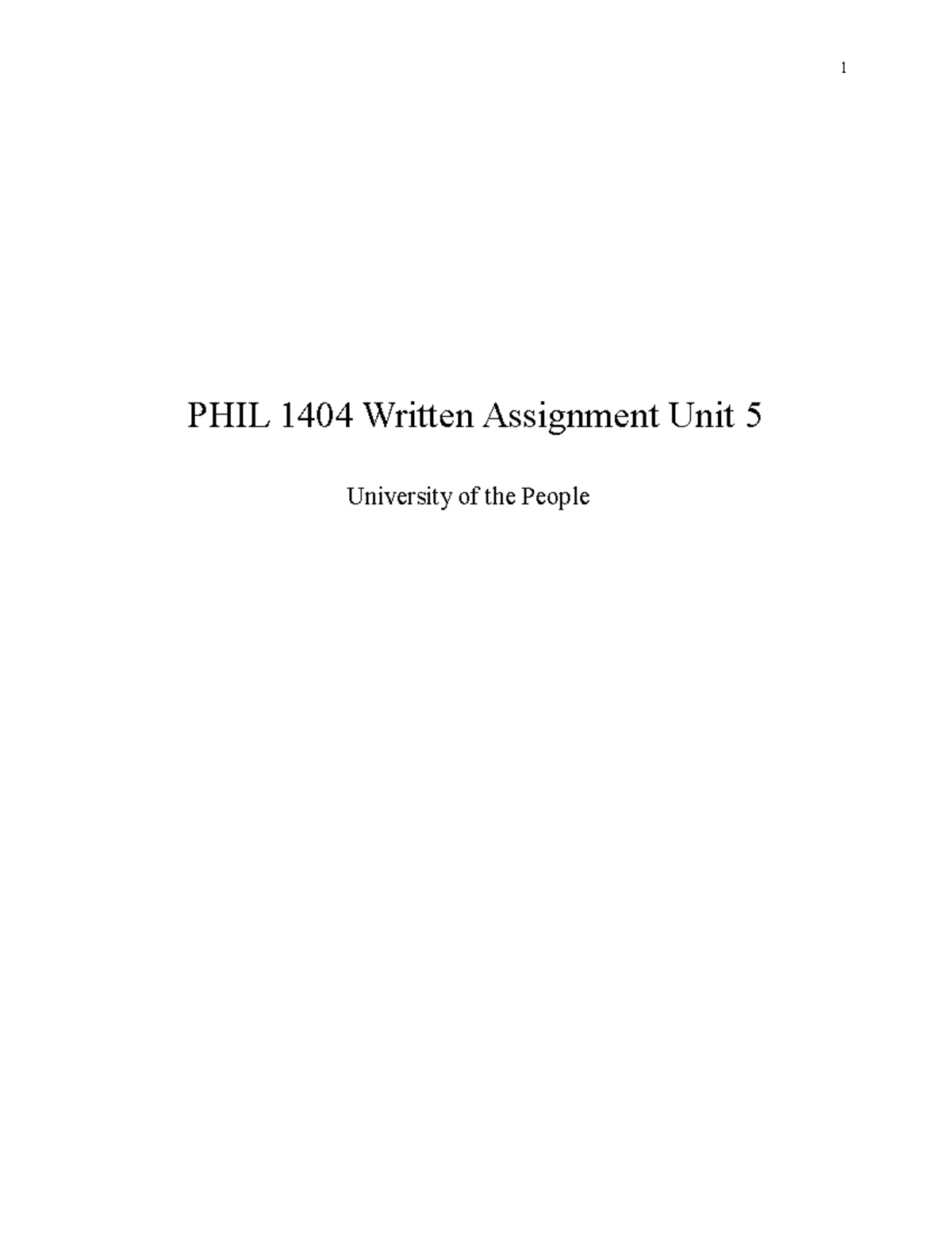 PHIL 1404 Written Assignment Unit 5 - 1 PHIL 1404 Written Assignment ...