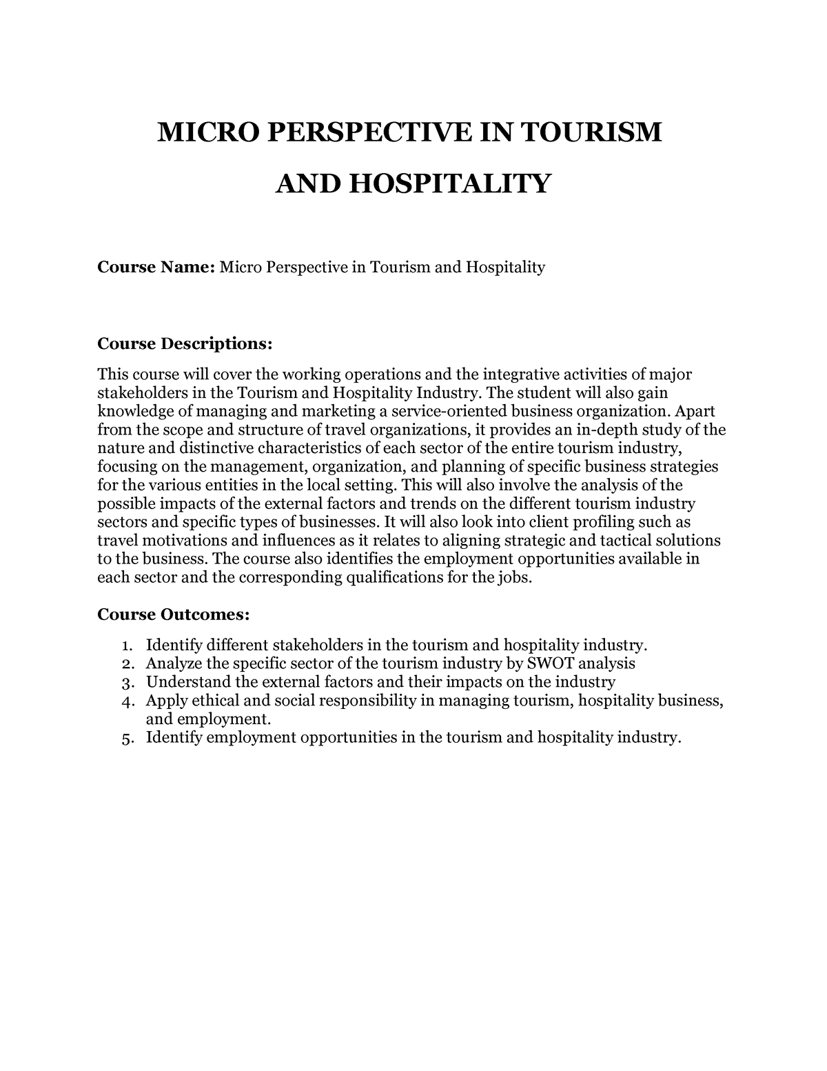 macro perspective of tourism and hospitality essay