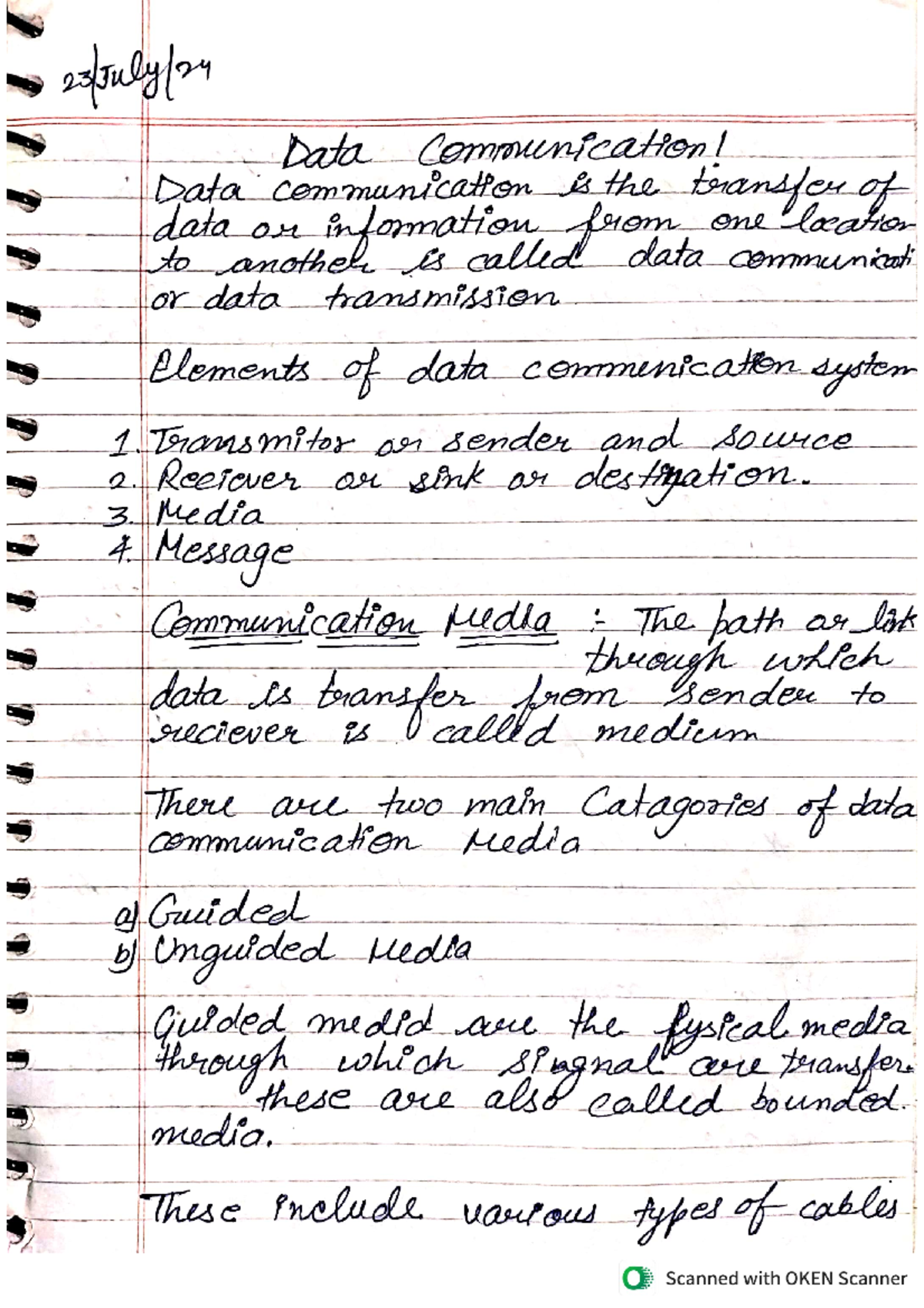 CN - Notes - Data Communication! Data communication is the transfer of ...