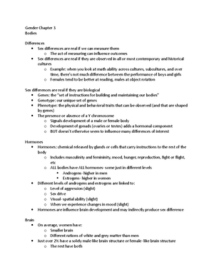 Gender Chapter 2 - Lecture notes 2 - Gender: Chapter 2 Ideas The gender ...