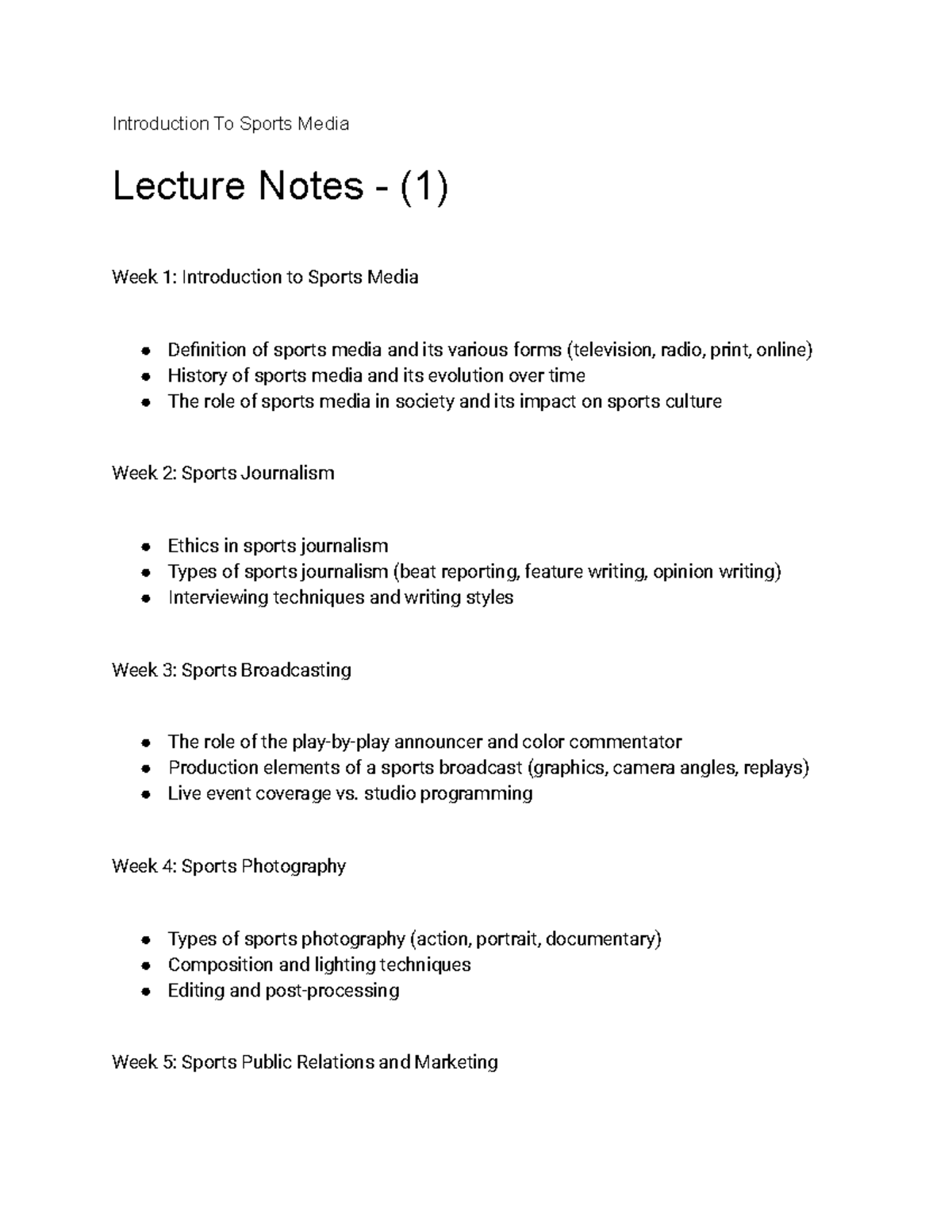 Introduction To Sports Media Introduction To Sports Media Lecture