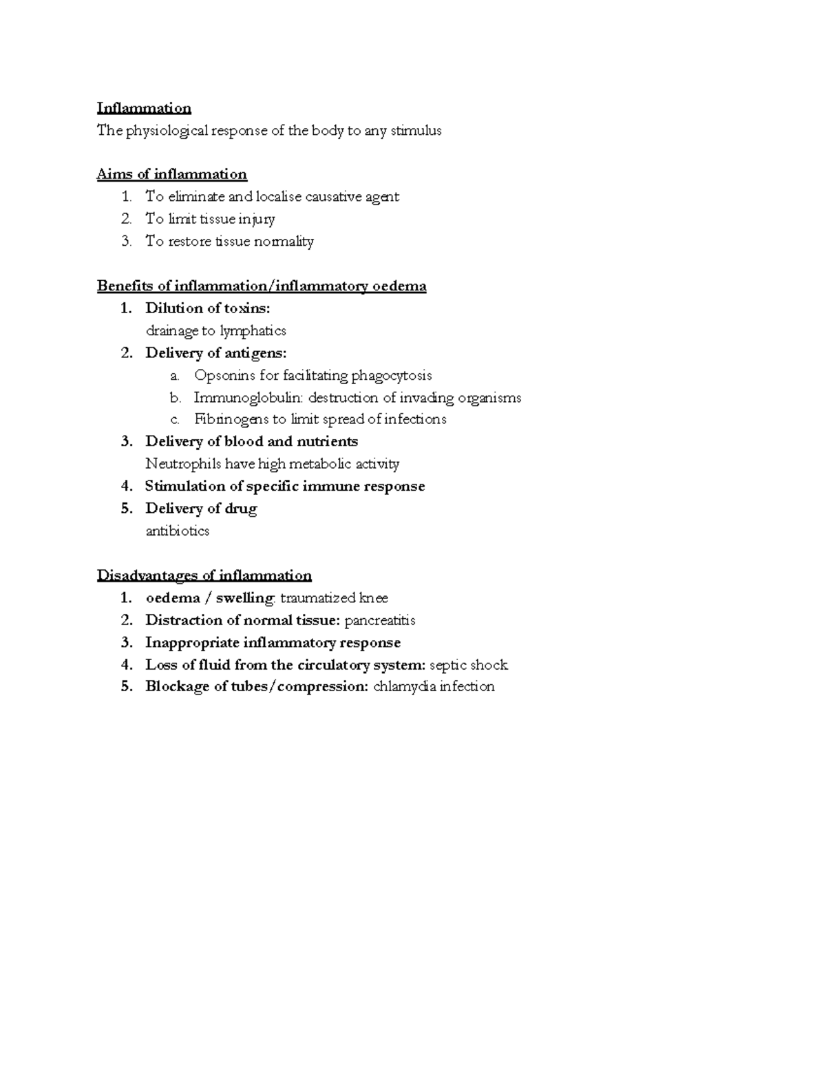 Inflammation - these are notes for the pathology part of the pathology ...