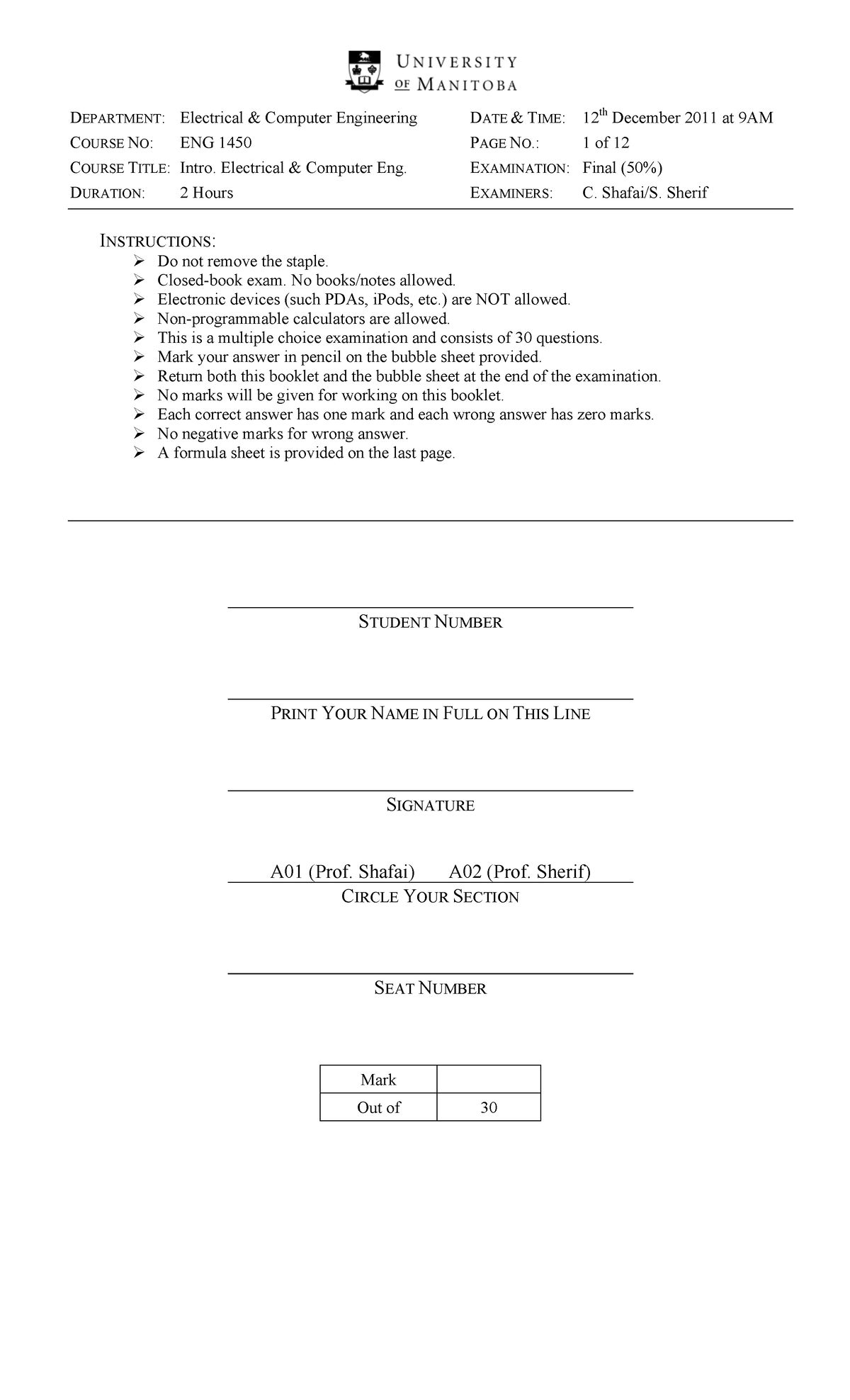 Final Exam 2011 fall, with answers - COURSE NO: ENG 1450 PAGE NO.: 1 of ...