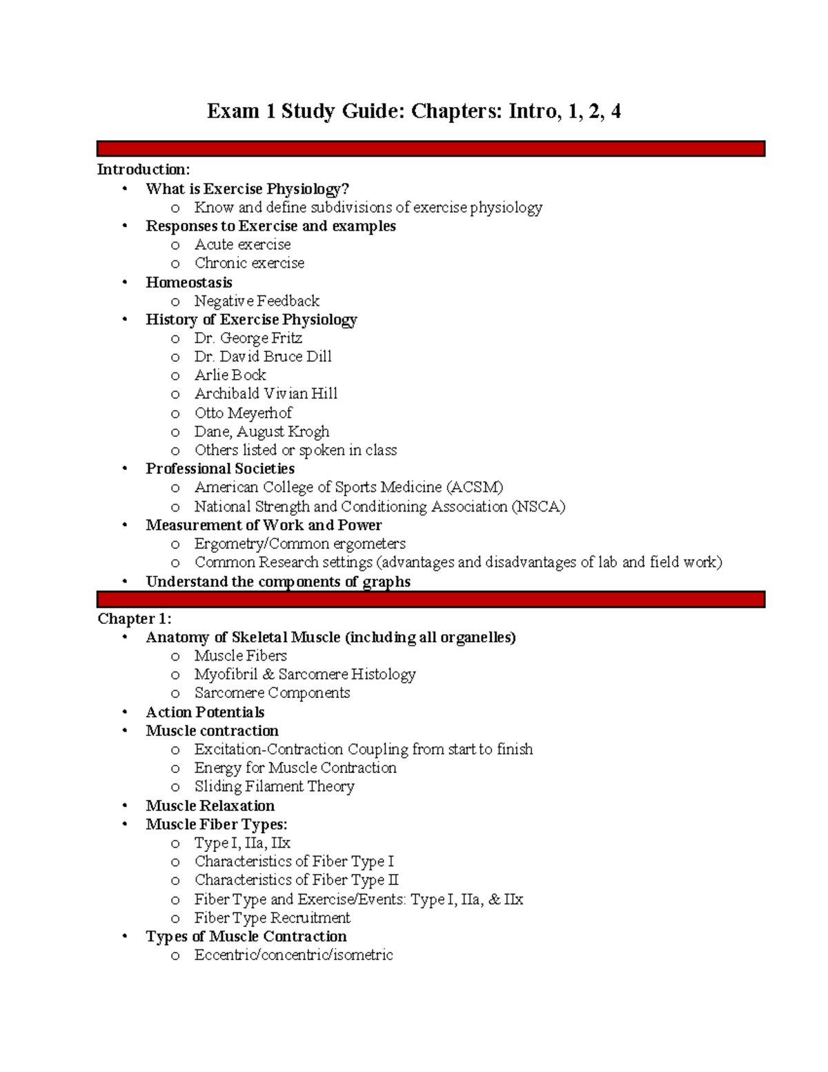 Knes 303 Exam 1 Exam Review Exam 1 Study Guide Chapters Intro 1