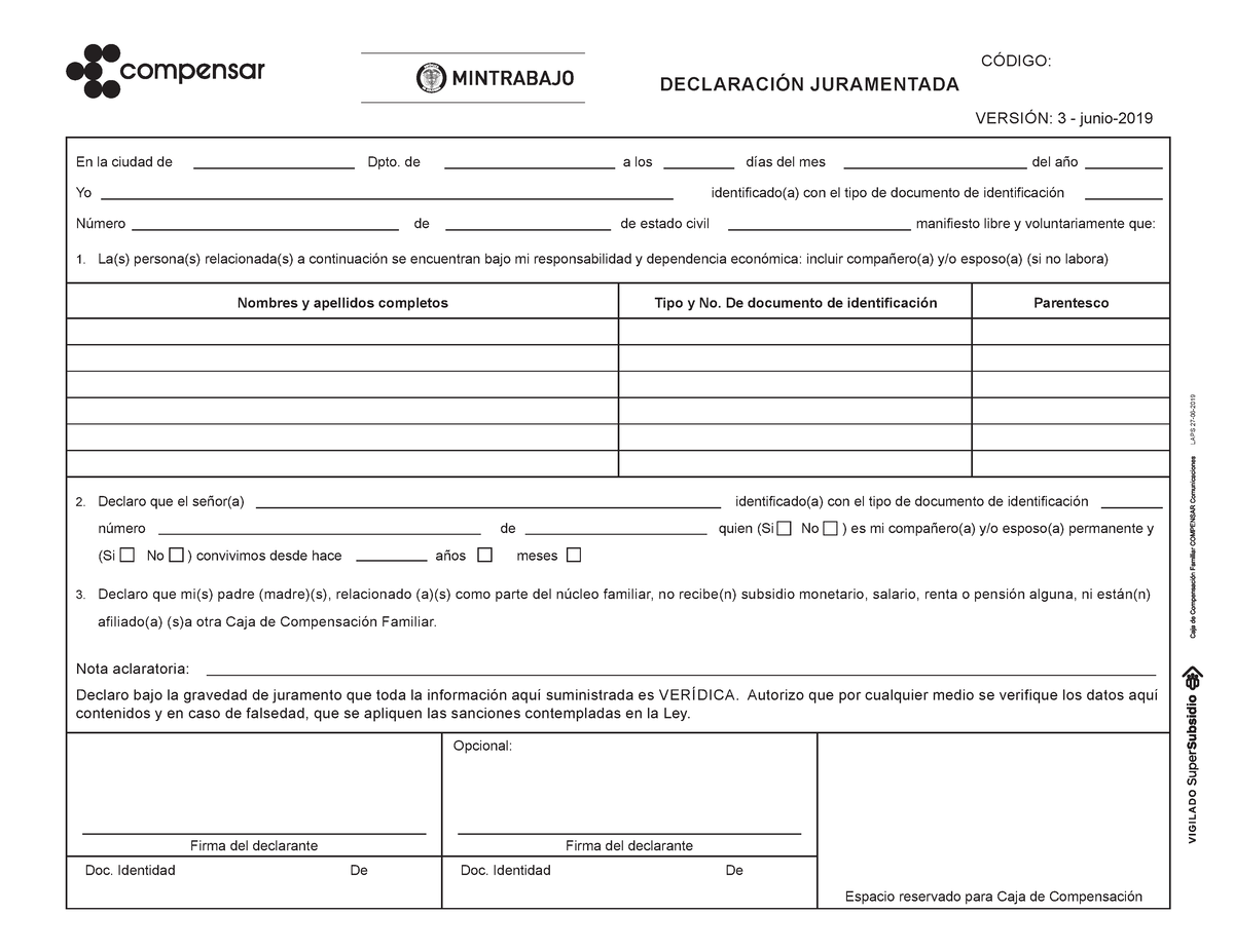 Formato Declaraci•n Juramentada (New) - DECLARACIÓN JURAMENTADA CÓDIGO ...