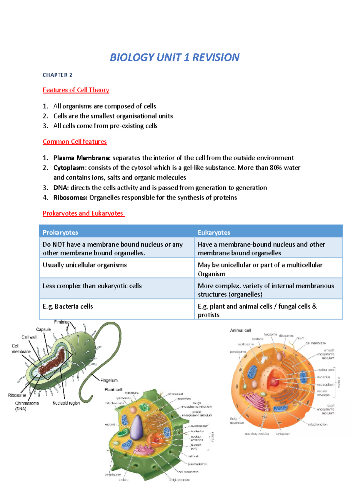 Biology revision - bio notes for yr 11 1?2 - BIOLOGY UNIT 1 REVISION ...