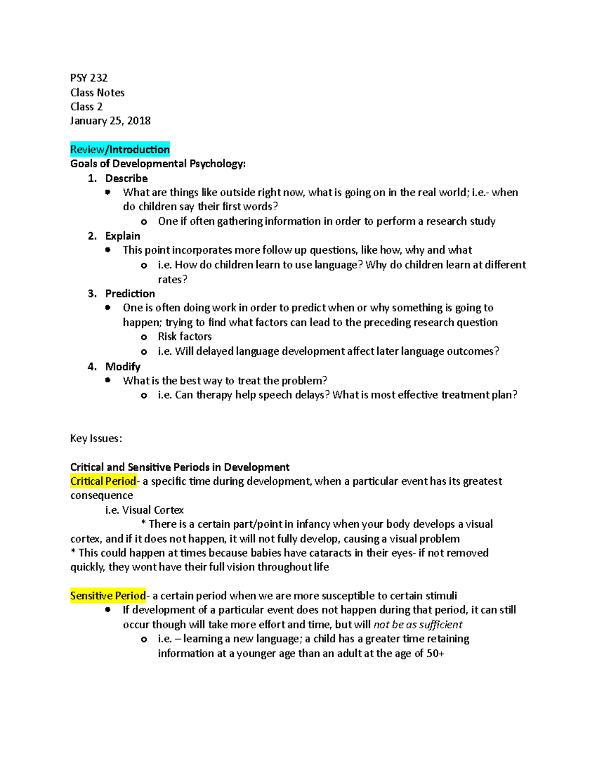 PSY232 0003 Jan25 - Professor Susan Rattan; Semesterly Note Taker- All ...