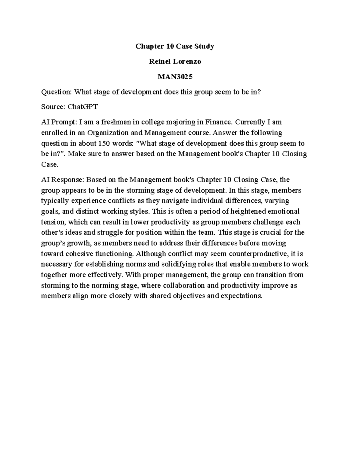 Chapter 10 Case Study - Homework - Chapter 10 Case Study Reinel Lorenzo ...