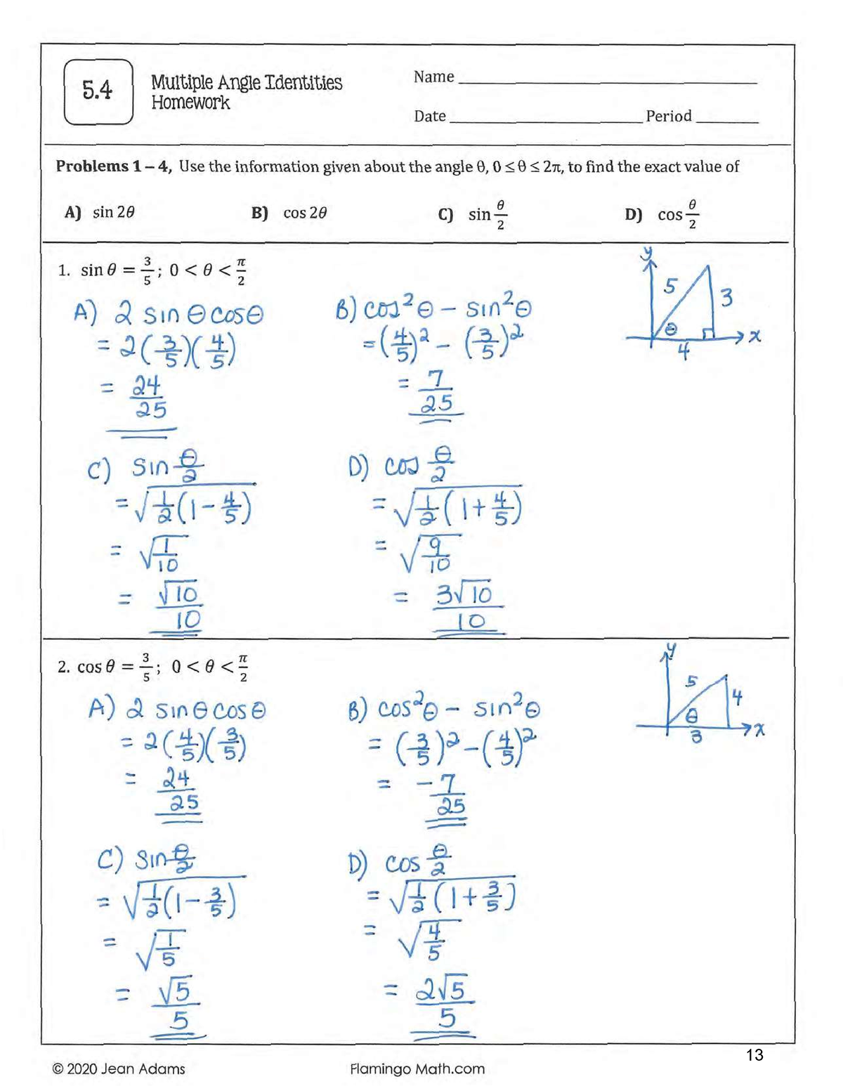 5 4 Multiple Angle Identities Homework MTH 132 Studocu