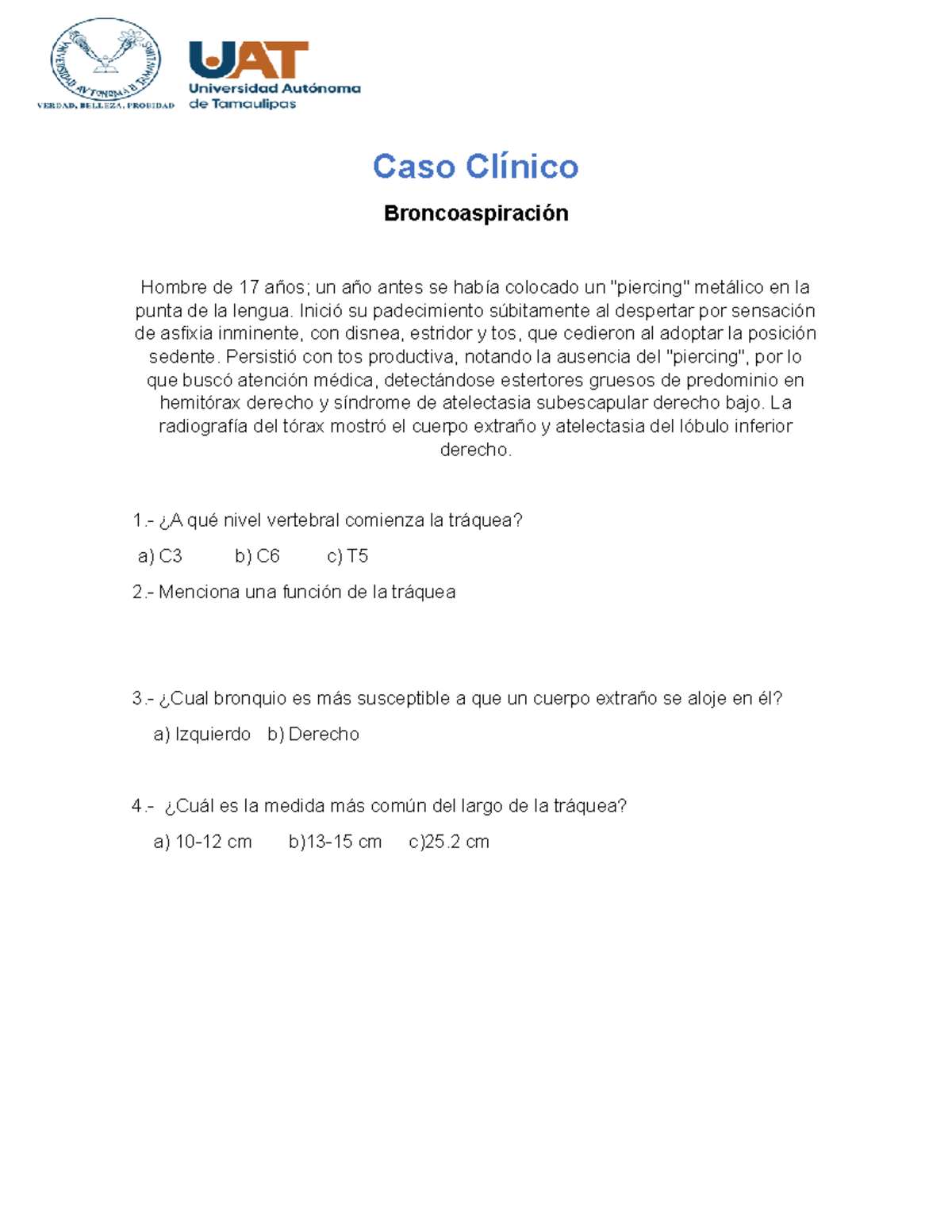 Caso clinico broncoaspiracion - Caso Clínico Broncoaspiración Hombre de ...