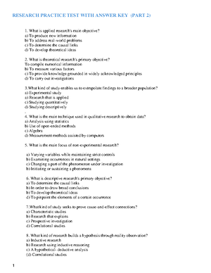 Practice TEST IN Research WITH Answer KEY PART 1 - PRACTICE TEST IN ...