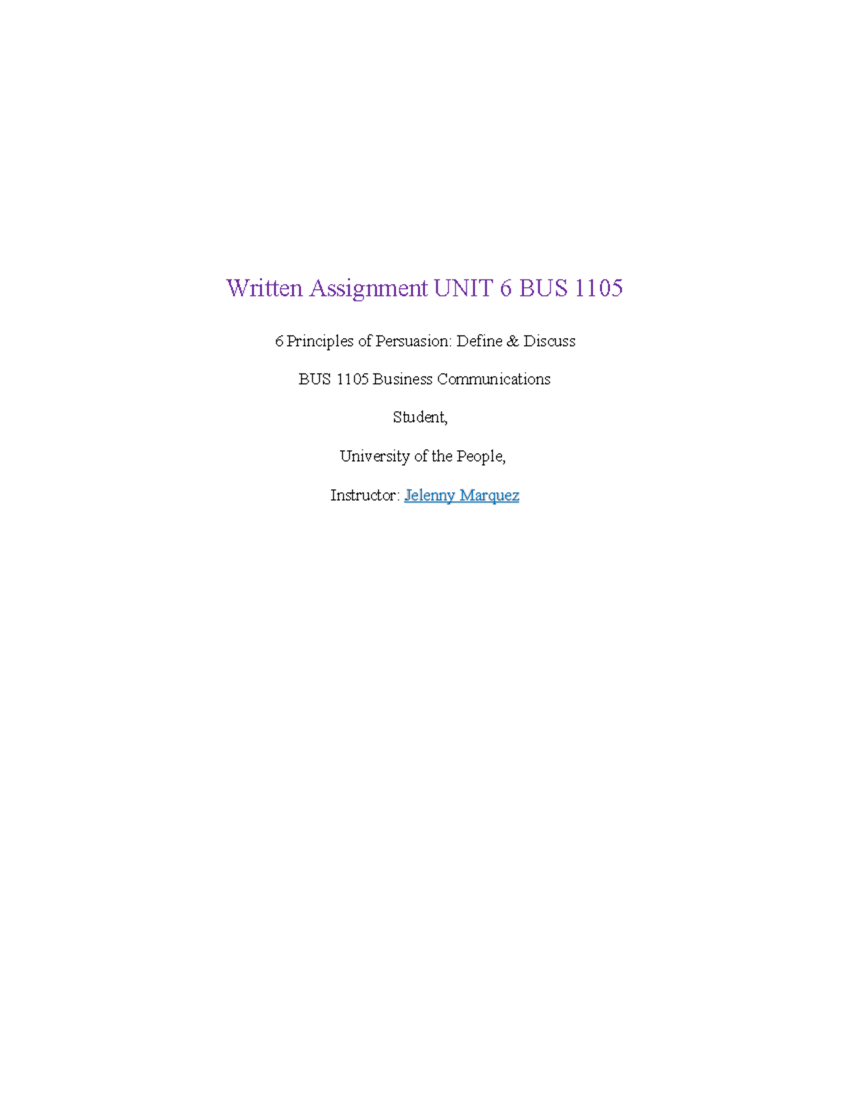 Written Assignment UNIT 6 BUS 1105 - Written Assignment UNIT 6 BUS 1105 ...