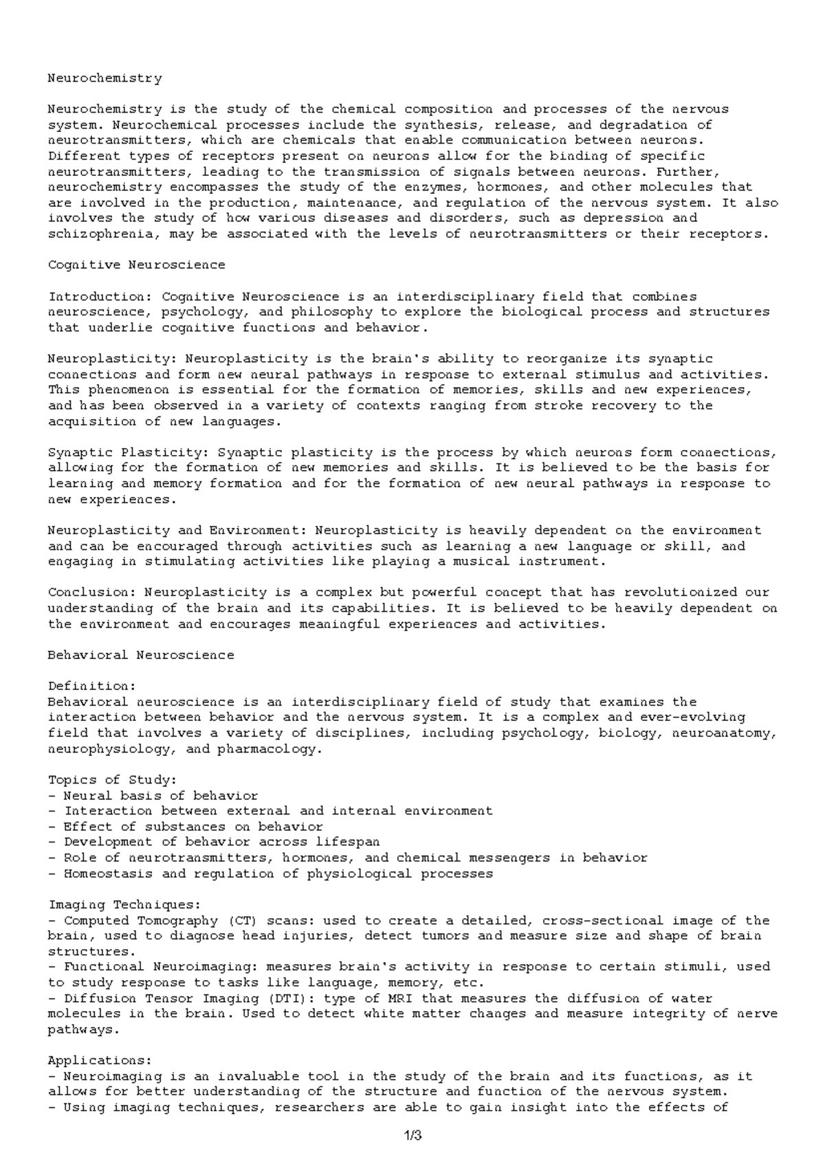 Brain and Behaviour 1 - Notes on lectures - Neurochemistry ...