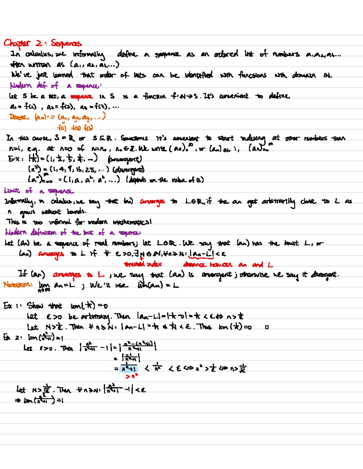 Math 242 Chapter 2: Sequences and Convergence Notes - Choper 2 ...