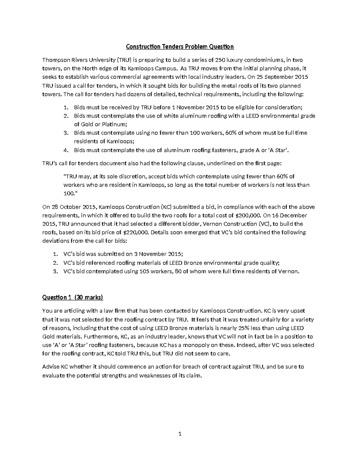 Tenders Problem Q - Assignment - Construction Tenders Problem Question ...