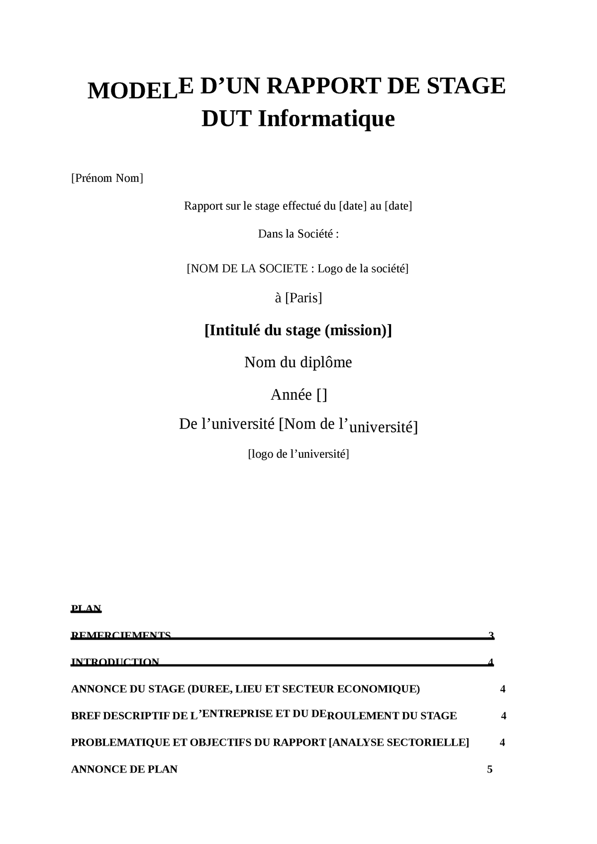 MODELE D’UN RAPPORT DE STAGE DUT Informatique - MODELE D’UN RAPPORT DE ...