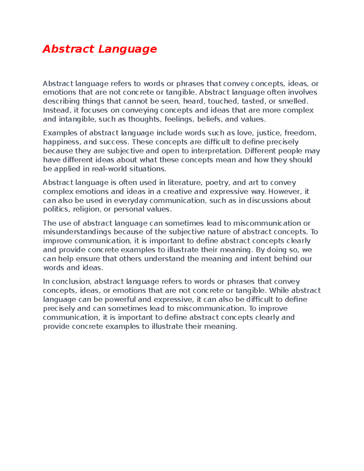 Document 76 - essay - Abstract Language Abstract language refers to ...