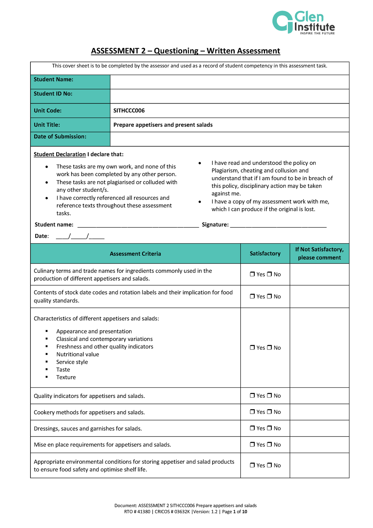 Assessment 2 Sithccc 006 Prepare Appetisers And Salads - Document ...