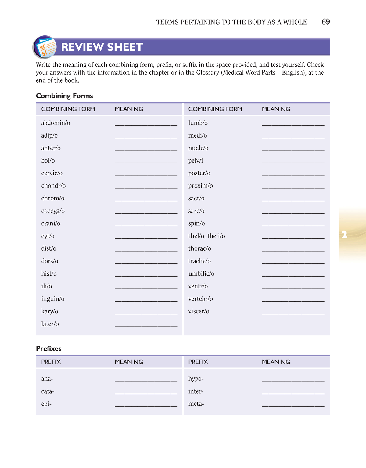 Review Sheet Chapter 2- Language of Medicine - 2 REVIEW SHEET Write the ...