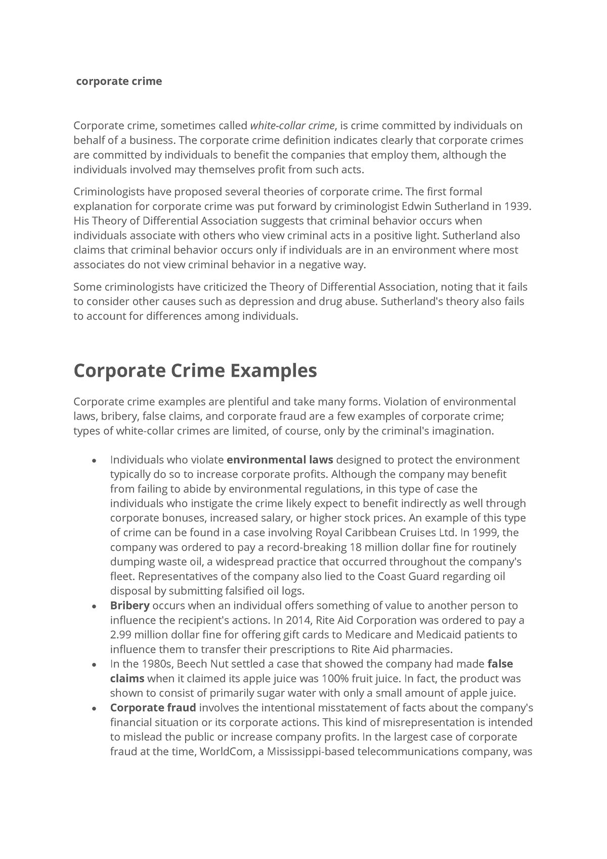 Corporate Crime - Corporate Crime Corporate Crime, Sometimes Called ...