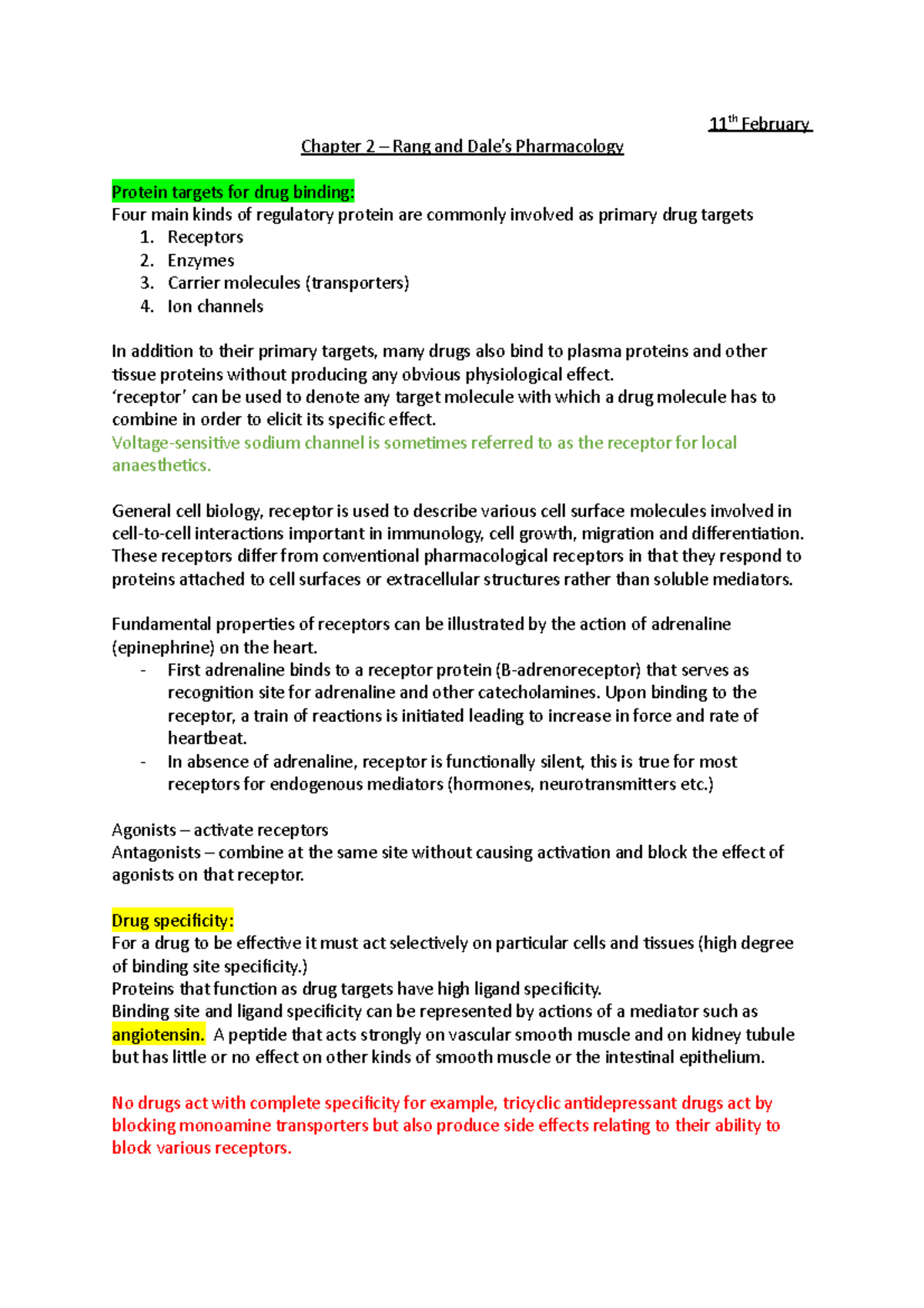 reading - pharmacodynamics - 11th February - 11 th February Chapter 2 ...