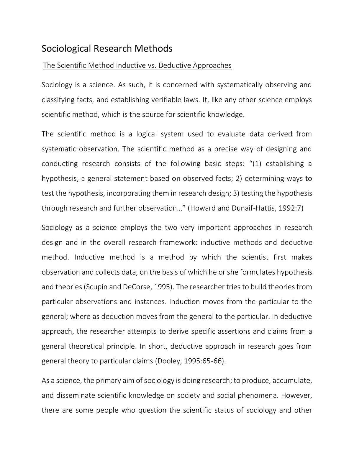 Sociological Research Methods Sociological Research Methods The Scientific Method Inductive Vs 