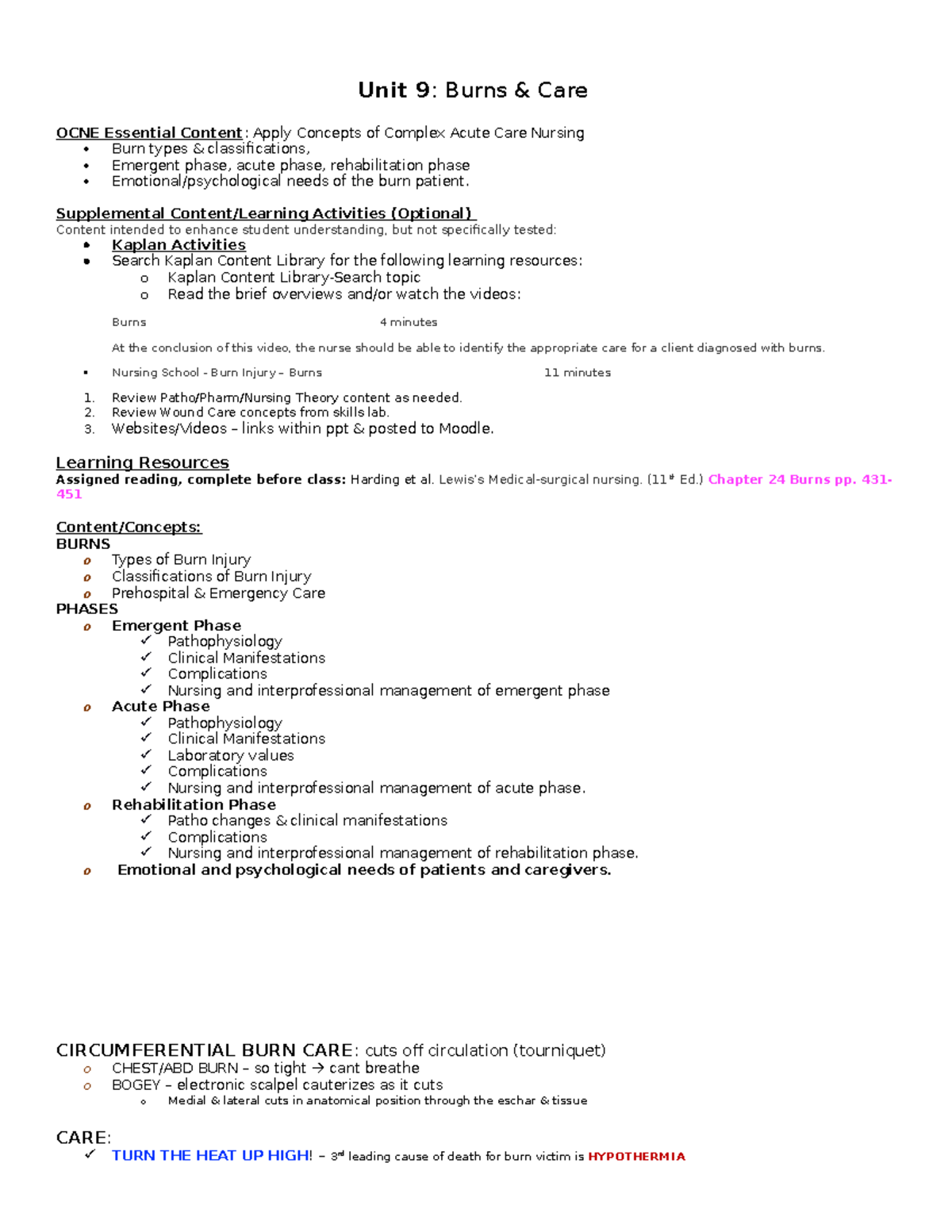Unit 9 Burns burn lecture for acute 2 Unit 9 Burns & Care OCNE