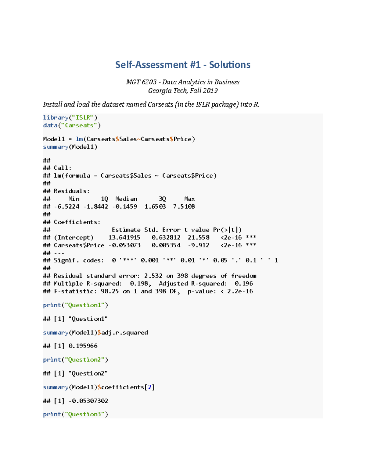 SA1 Solutions - Self-Assessment #1 - Solutions MGT 6203 - Data ...