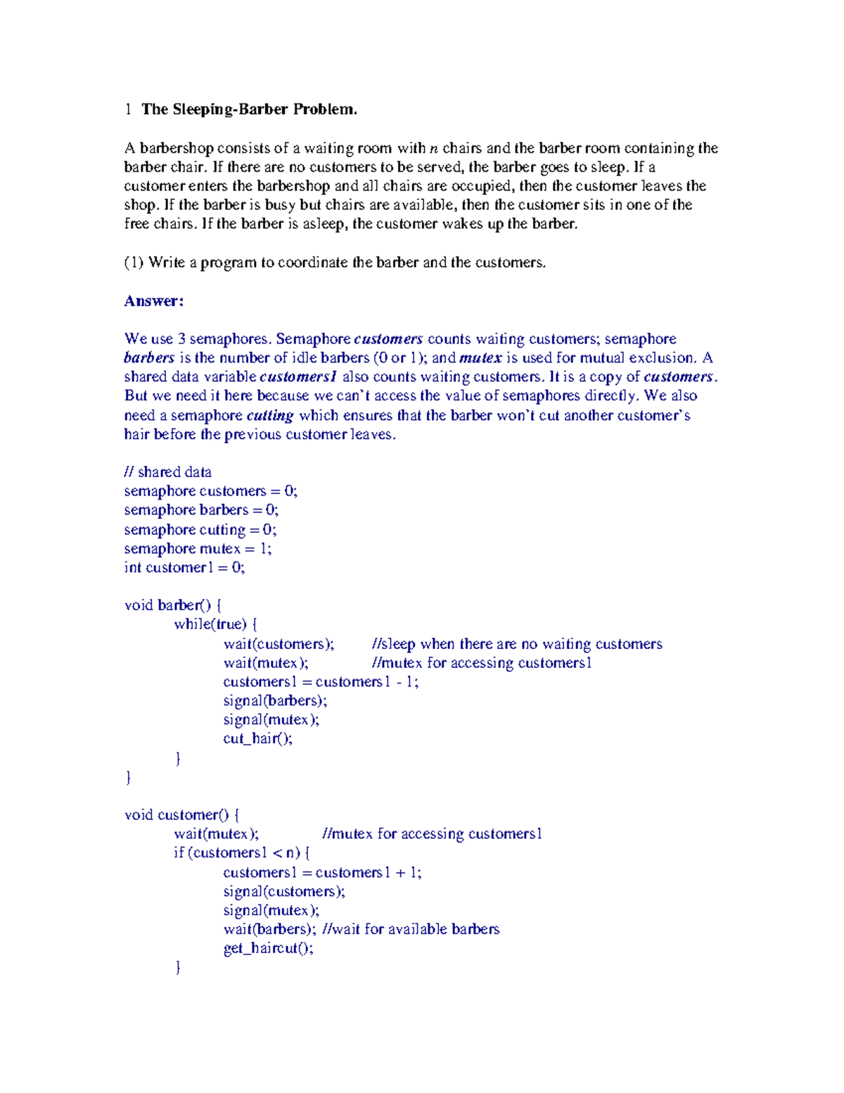 Homework 2solution See Details 1 The Sleeping Barber Problem A Barbershop Consists Of A 