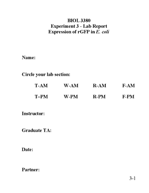 Lab+4+Report+F24+ - lecture notes - BIOL 3380 Experiment 4 - Lab Report ...