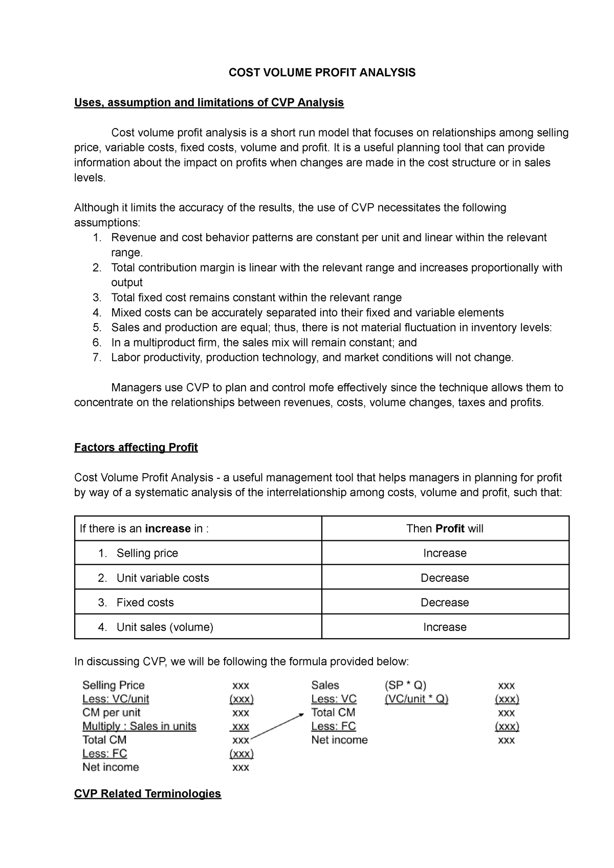 CVP-Analysis - Cvp - COST VOLUME PROFIT ANALYSIS Uses, Assumption And ...