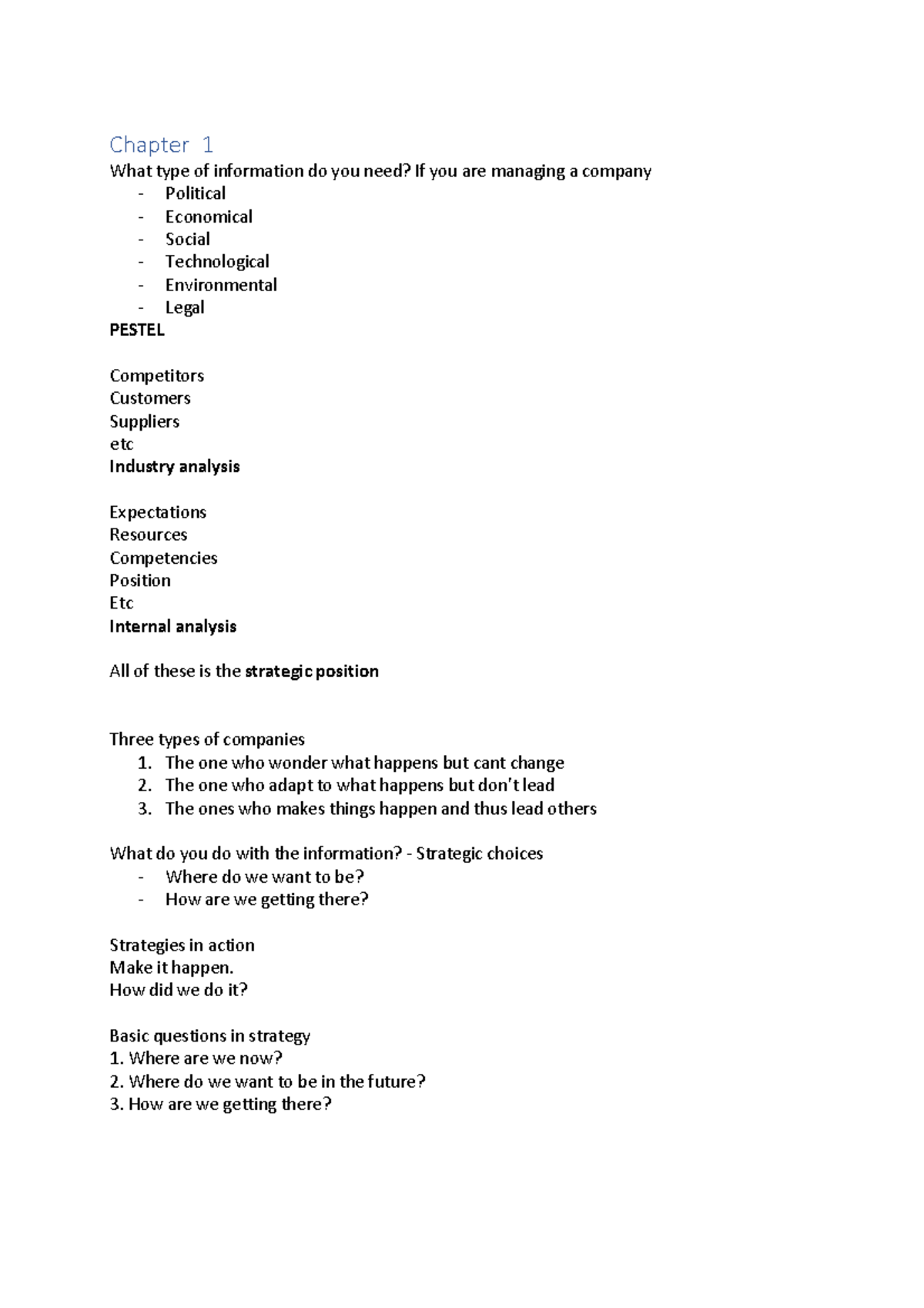 Strategisk Ledning Chapter 1 What Type Of Information Do You Need If 