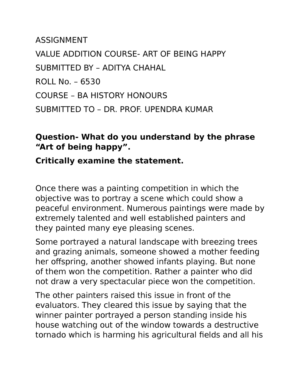 assignment on art of being happy