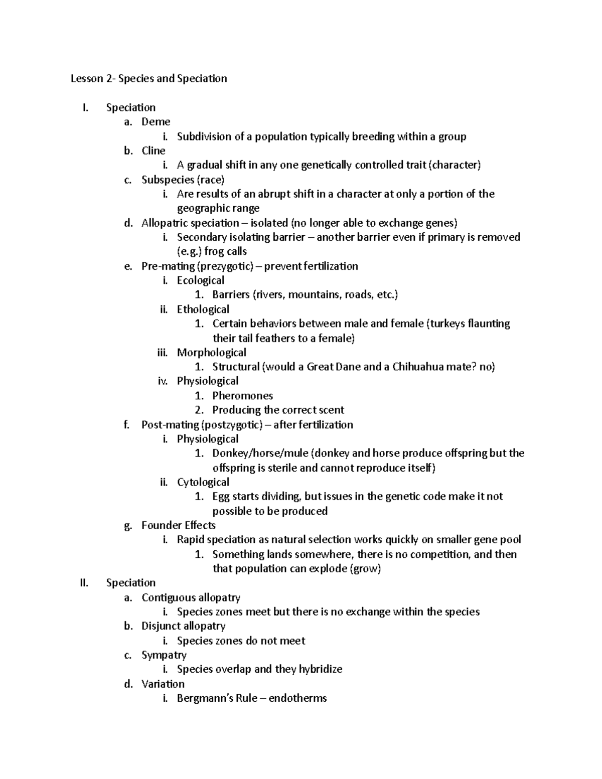 Lesson 2- Speciation - Lesson 2- Species and Speciation I. Speciation a ...