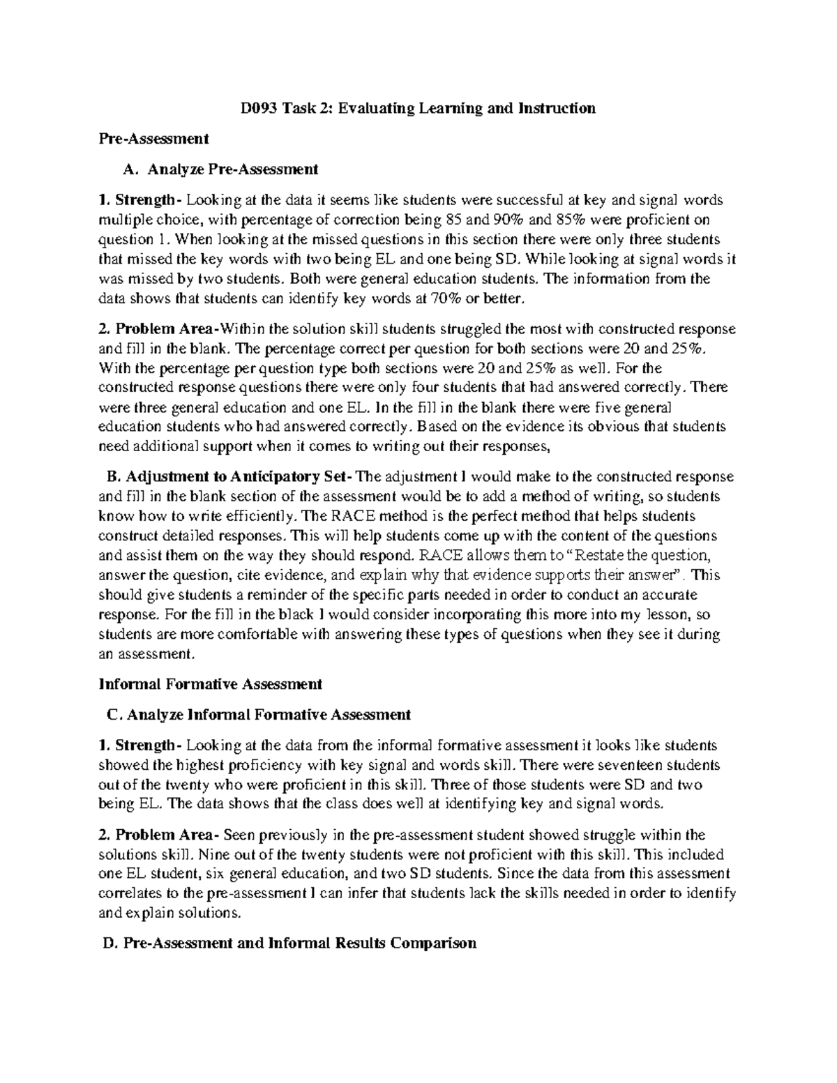 D093 Task 2 - Passed - D093 Task 2: Evaluating Learning And Instruction ...