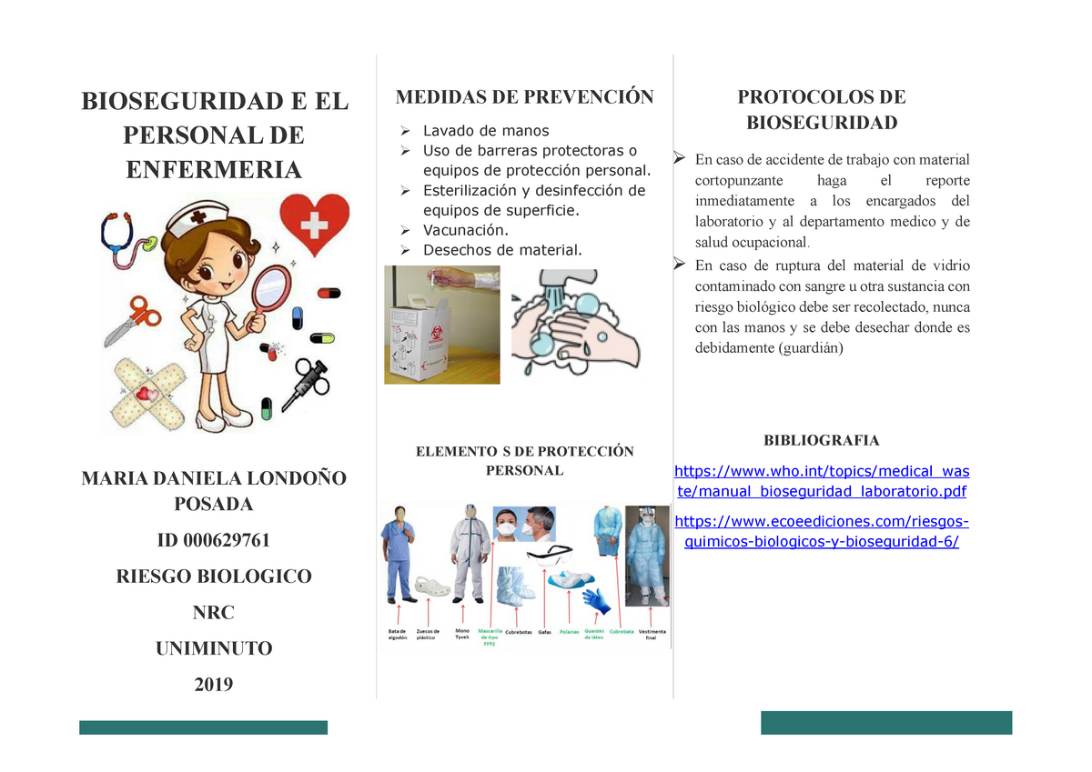 Bioseguridad En El Personal De Enfermeria Folleto Ejemplo Bioseguridad E El Personal De