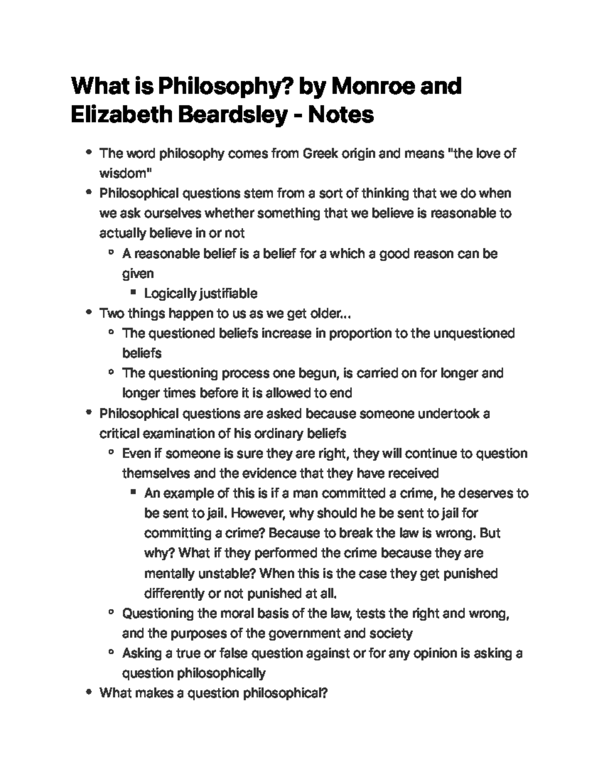 What is Philosophy by Monroe and Elizabeth Beardsley Notes W h a t