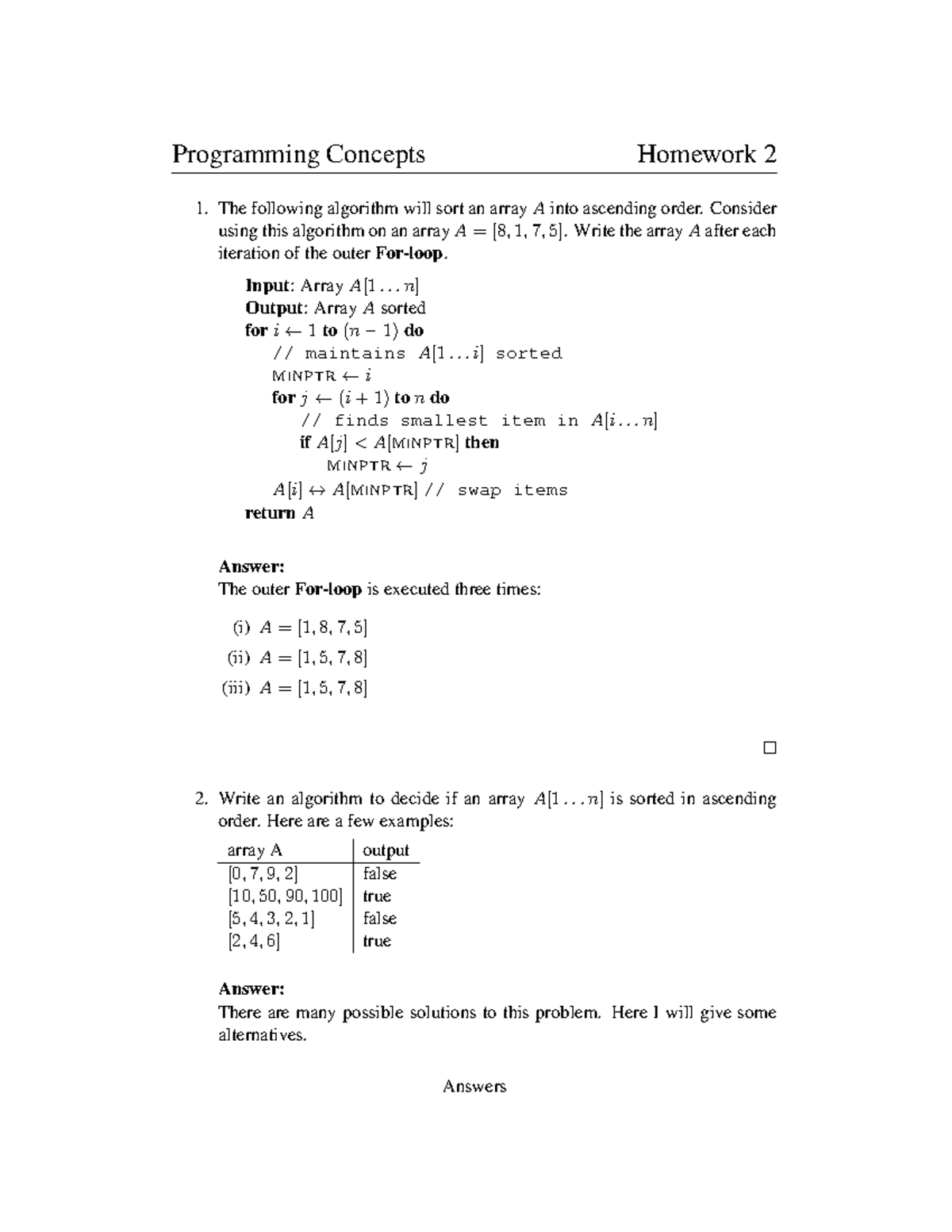 Answer Sheet For Homework 2 Programming Concepts Homework 2 The 