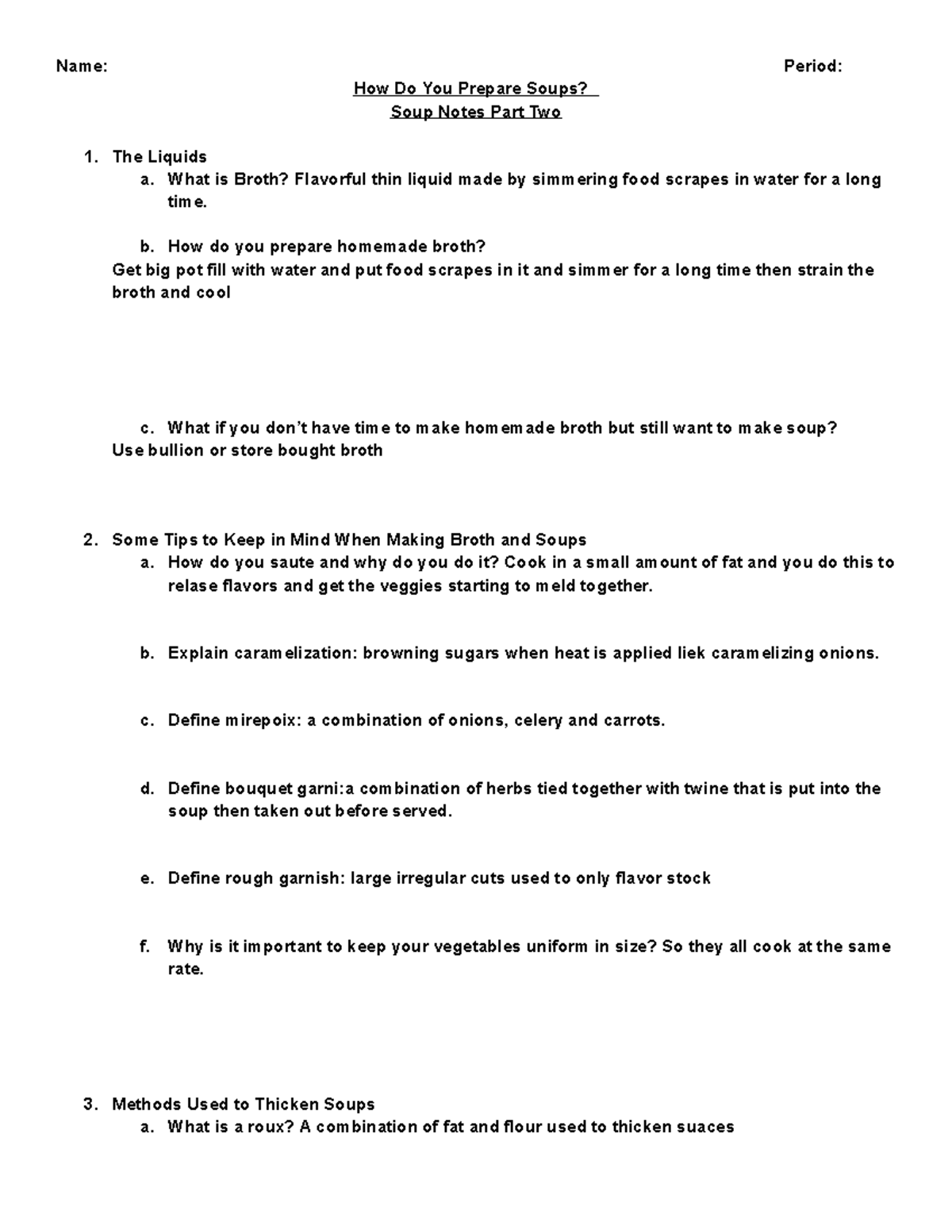 Soup Presentation Part Two Notes - Name: Period: How Do You Prepare ...