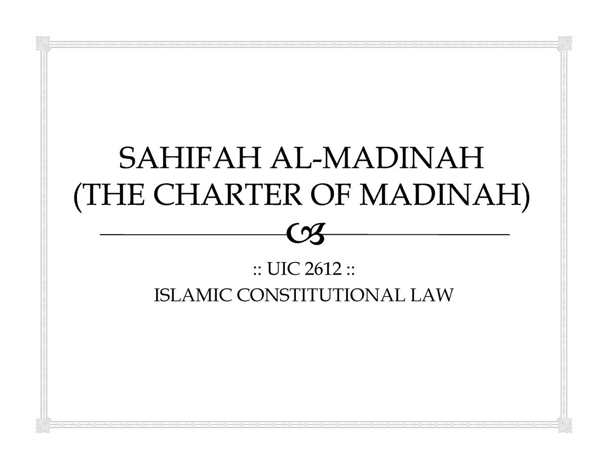 Chapter 2 Charter OF Madinah Studocu