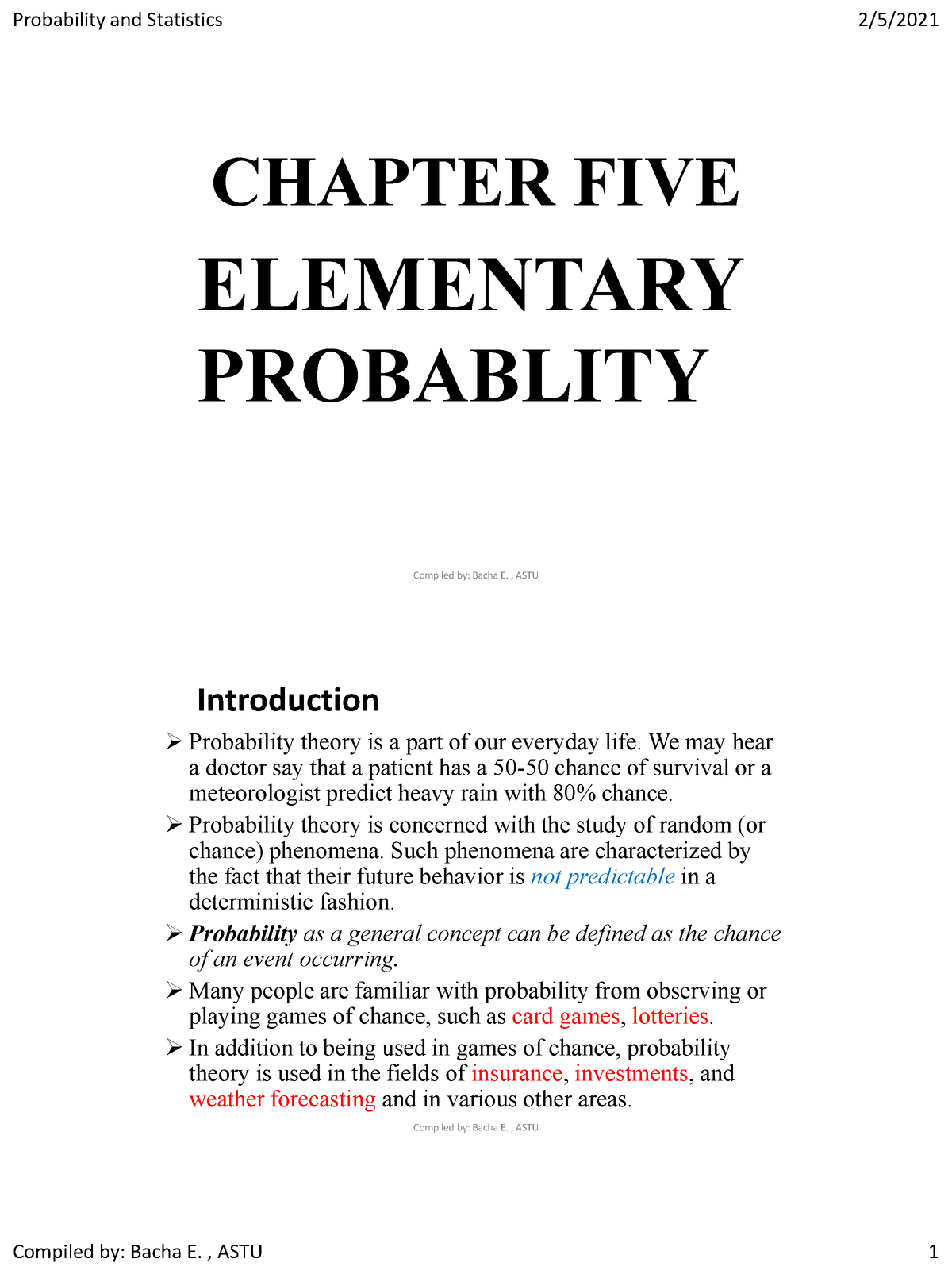 Chapter FIVE - Statistics And Probability Short Note - CHAPTER FIVE ...