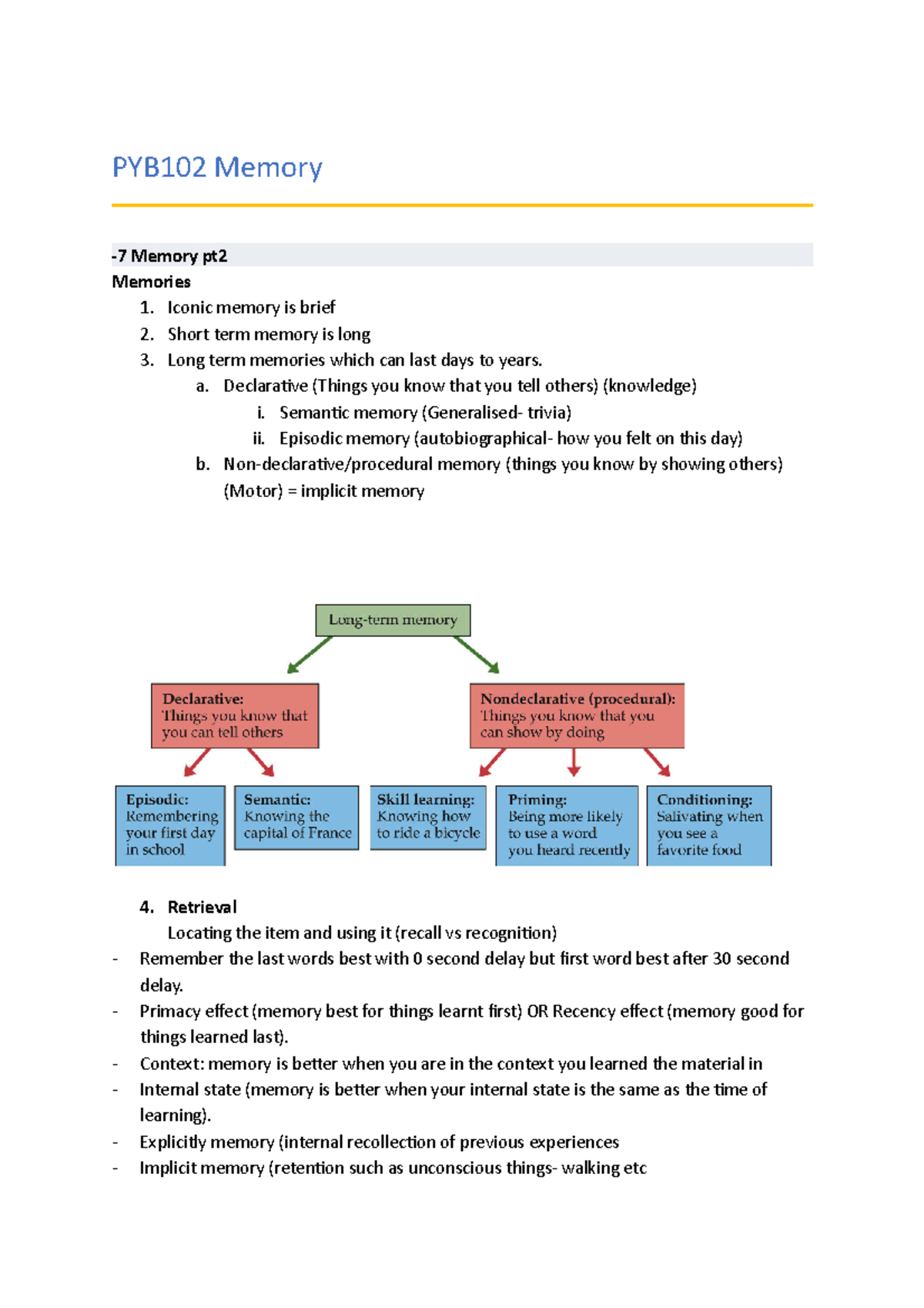 PYB102 Memory PYB102 Memory 7 Memory pt Memories 1. Iconic memory is