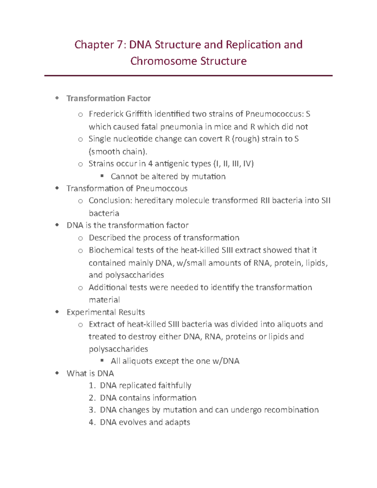 Chapter 7 - ppt notes - Chapter 7: DNA Structure and Replication and ...