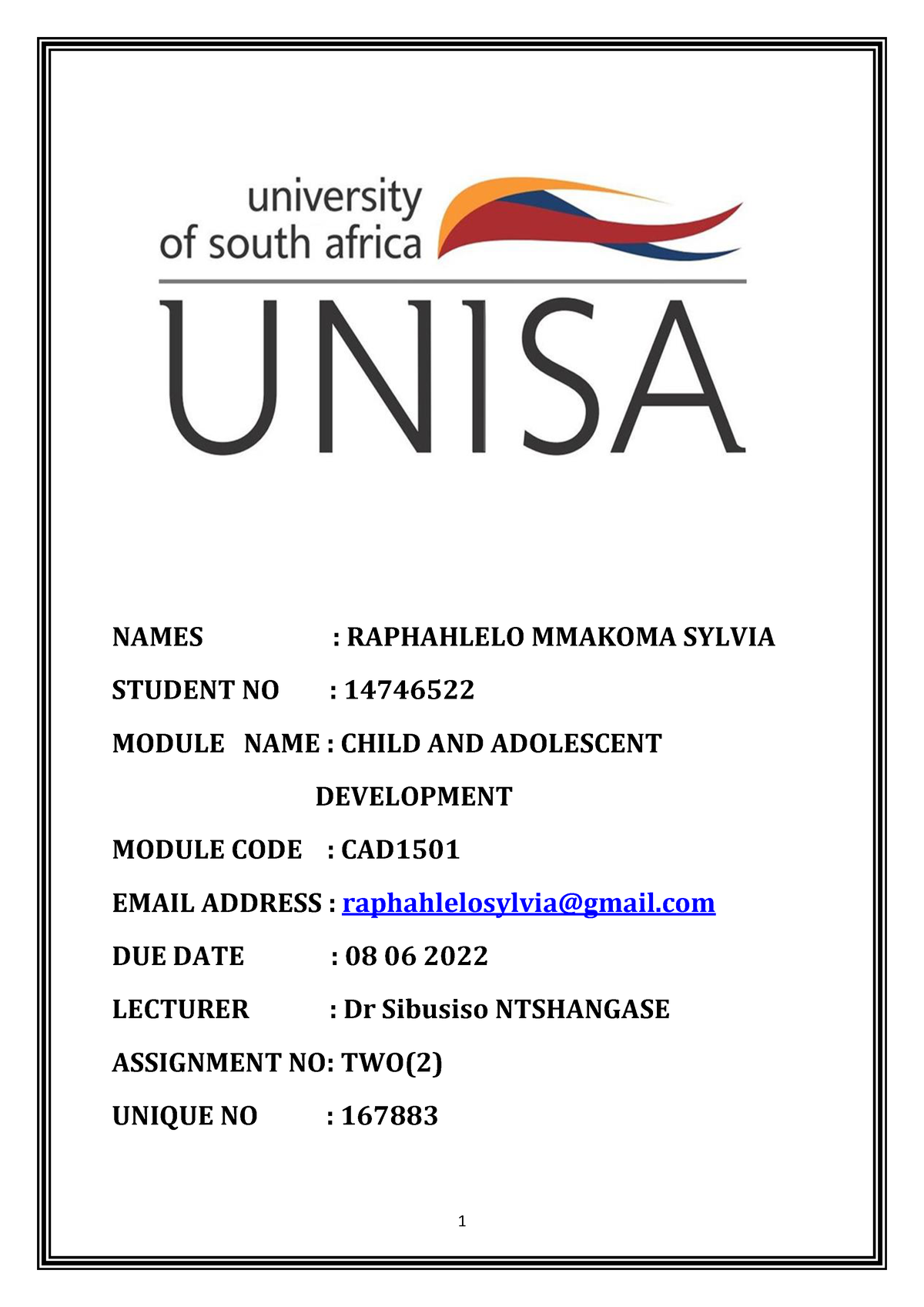 unisa assignment answers